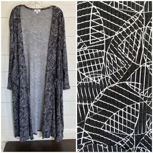 LuLaRoe XL Kimono Duster Open Front Cardigan Black White Abstract‎ Lightweight